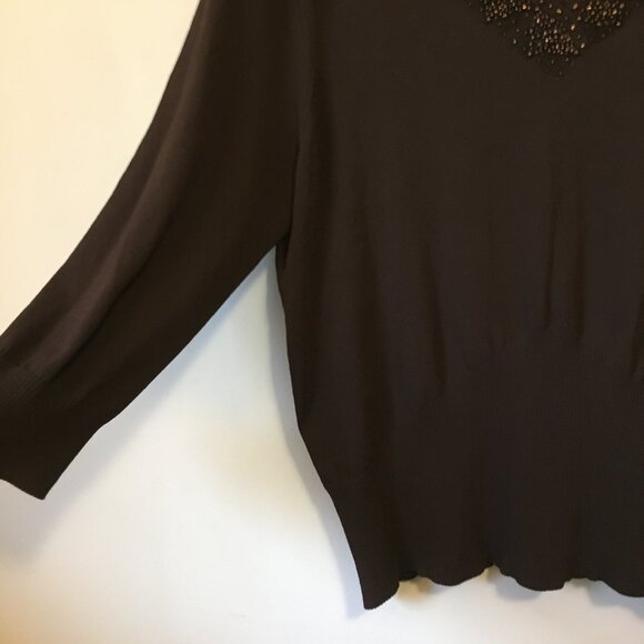 Nygard Collection Rayon High Banded Waist Bead + Lace Collared Top - Picture 7 of 16